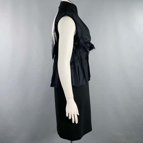 BRIONI Black Mercerized Cotton Ruffled Open Back Cocktail Dress - Picture 3 of 9